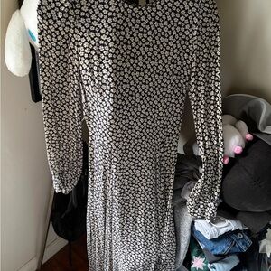 Reformation navy and White Floral Long Sleeve Dress